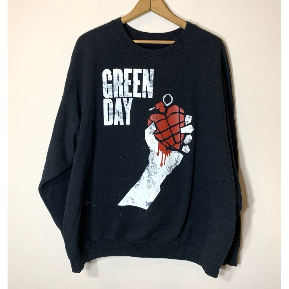 Green Day Sweatshirt Mens 2X Black American Idiot Vintage FLAWS LOOK!!